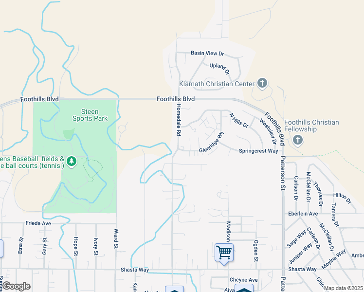 map of restaurants, bars, coffee shops, grocery stores, and more near 5429 Glenridge Way in Klamath Falls