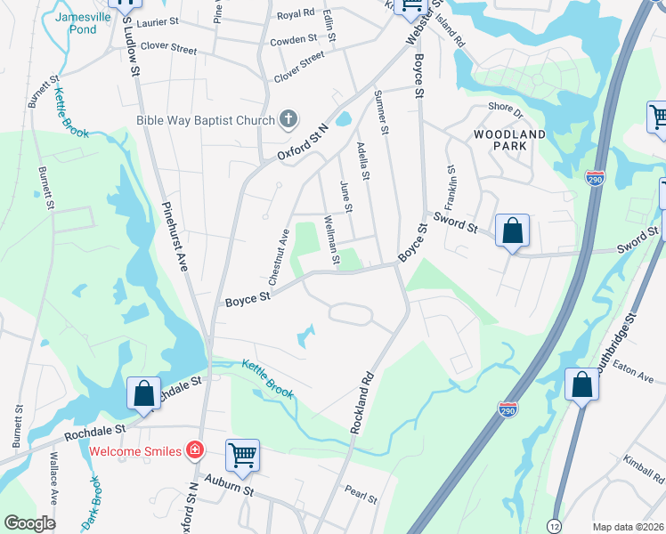 map of restaurants, bars, coffee shops, grocery stores, and more near 146 Boyce Street in Auburn
