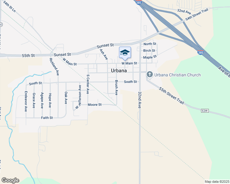 map of restaurants, bars, coffee shops, grocery stores, and more near 211 Brush Avenue in Urbana