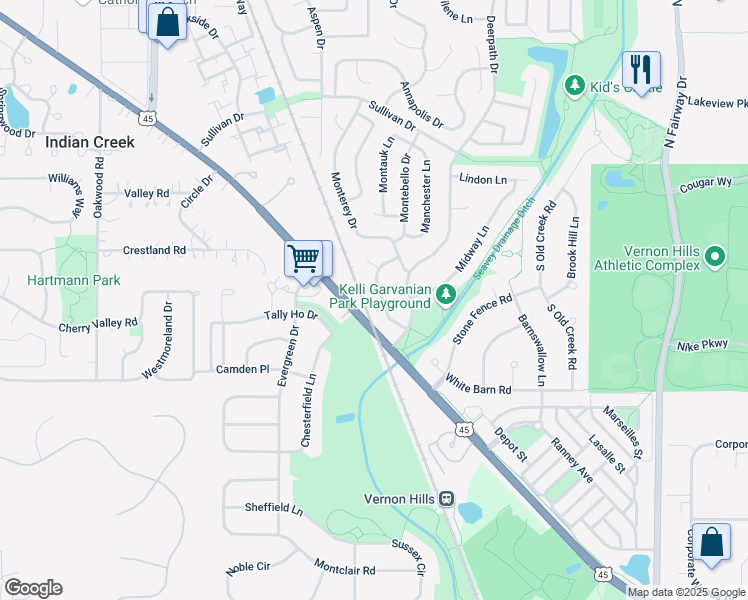 map of restaurants, bars, coffee shops, grocery stores, and more near 116 Marimac Lane in Vernon Hills