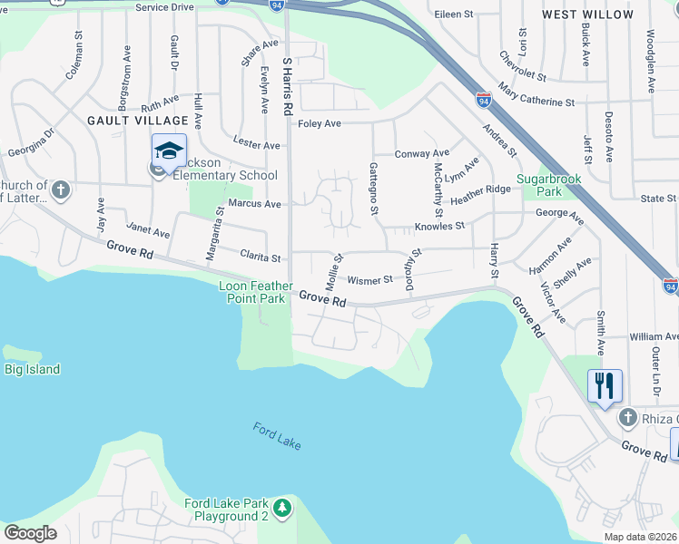 map of restaurants, bars, coffee shops, grocery stores, and more near 1510 Mollie Street in Ypsilanti