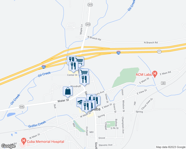 map of restaurants, bars, coffee shops, grocery stores, and more near 62 Maple Street in Cuba