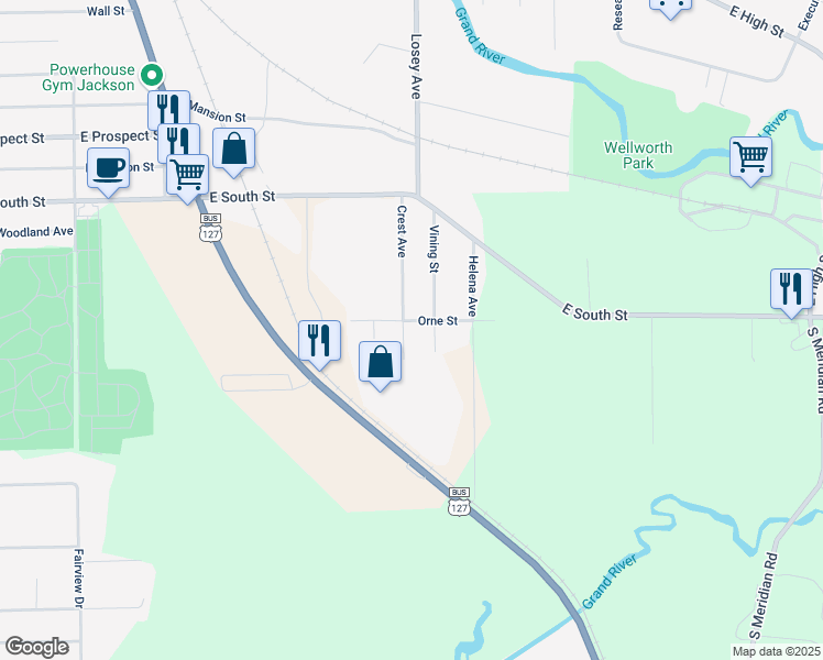 map of restaurants, bars, coffee shops, grocery stores, and more near 2465 Crest Avenue in Jackson