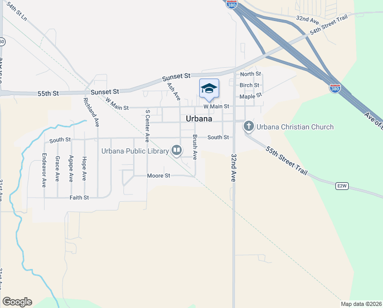 map of restaurants, bars, coffee shops, grocery stores, and more near 211 Brush Avenue in Urbana