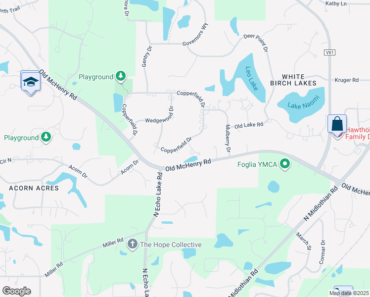 map of restaurants, bars, coffee shops, grocery stores, and more near 3 Chancellor Court in Hawthorn Woods