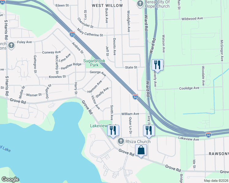 map of restaurants, bars, coffee shops, grocery stores, and more near 1684 Smith Street in Ypsilanti
