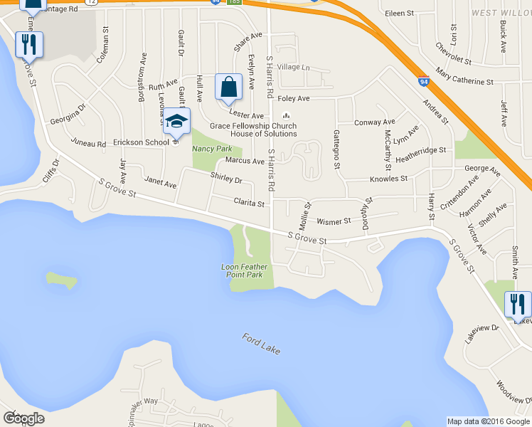 map of restaurants, bars, coffee shops, grocery stores, and more near 1358 Clarita Street in Ypsilanti