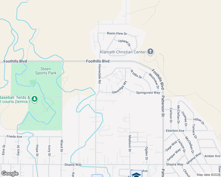 map of restaurants, bars, coffee shops, grocery stores, and more near 5517 Glenridge Way in Klamath Falls