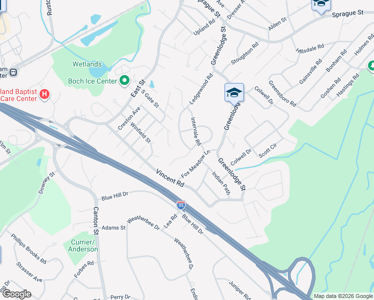 map of restaurants, bars, coffee shops, grocery stores, and more near 25 Heritage Hill in Dedham