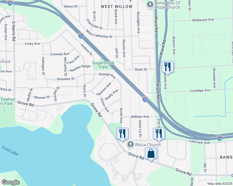 map of restaurants, bars, coffee shops, grocery stores, and more near 1684 Smith Street in Ypsilanti