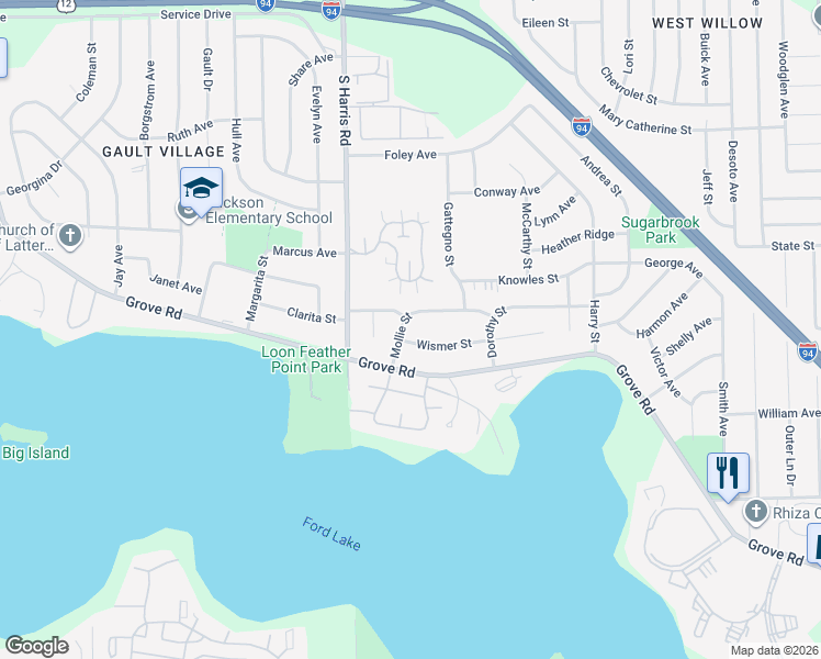 map of restaurants, bars, coffee shops, grocery stores, and more near 1510 Mollie Street in Ypsilanti