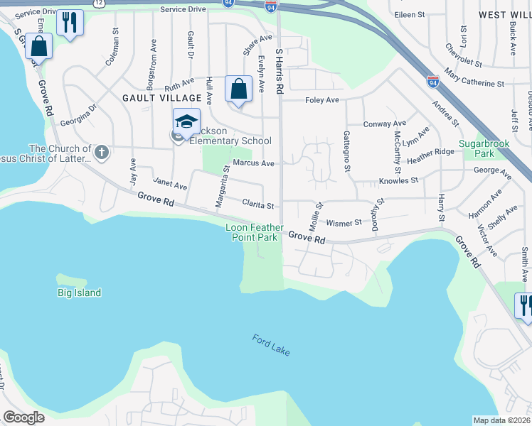 map of restaurants, bars, coffee shops, grocery stores, and more near 1358 Clarita Street in Ypsilanti