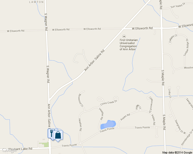 map of restaurants, bars, coffee shops, grocery stores, and more near 4301 Ann Arbor-Saline Road in Ann Arbor