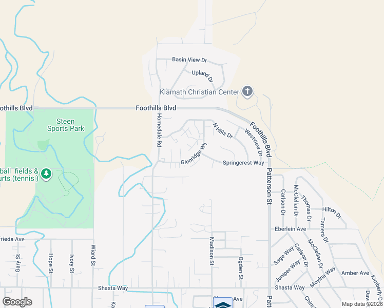 map of restaurants, bars, coffee shops, grocery stores, and more near 5671 Glenridge Way in Klamath Falls