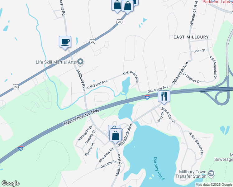 map of restaurants, bars, coffee shops, grocery stores, and more near 12 Pineland Avenue in Millbury