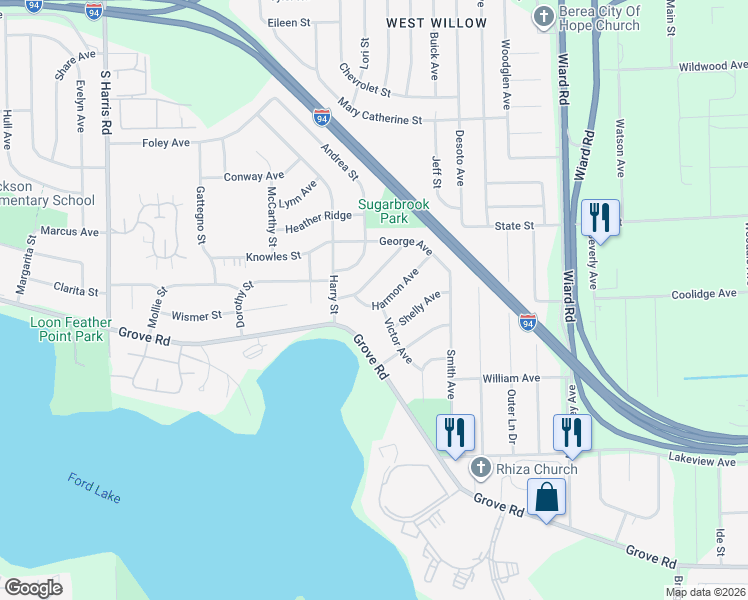 map of restaurants, bars, coffee shops, grocery stores, and more near 1955 Harmon Avenue in Ypsilanti