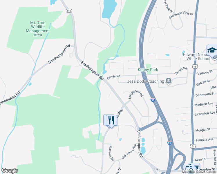 map of restaurants, bars, coffee shops, grocery stores, and more near 220 Easthampton Road in Holyoke