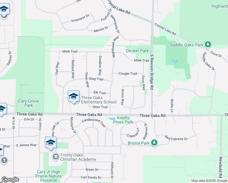 map of restaurants, bars, coffee shops, grocery stores, and more near 7302 Nighthawk Way in Cary