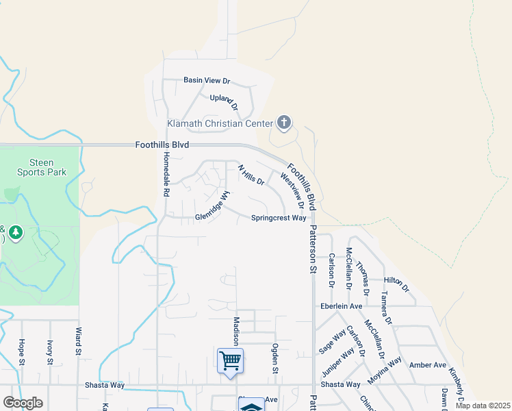 map of restaurants, bars, coffee shops, grocery stores, and more near 872 Rosemont Court in Klamath Falls