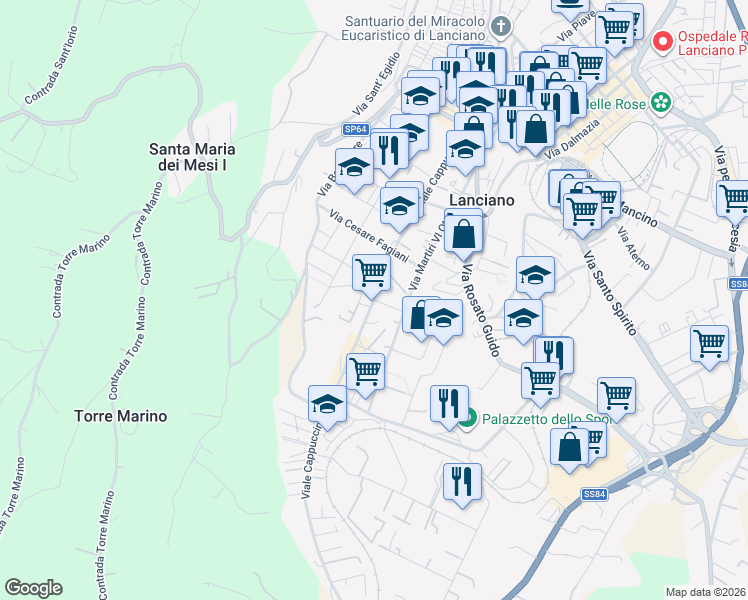 map of restaurants, bars, coffee shops, grocery stores, and more near 14 Via Giangiulio Adamo in Lanciano
