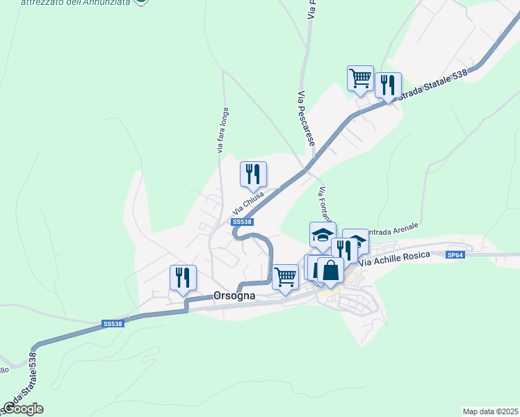 map of restaurants, bars, coffee shops, grocery stores, and more near 115 Via Ortonese in Orsogna