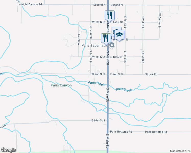 map of restaurants, bars, coffee shops, grocery stores, and more near 63 West 2nd South Street in Paris