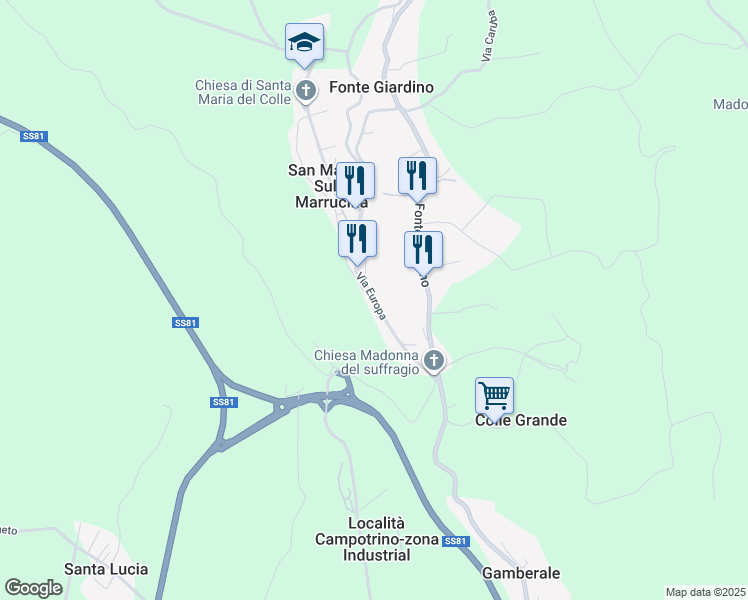 map of restaurants, bars, coffee shops, grocery stores, and more near 24 Via Europa in San Martino Sulla Marrucina