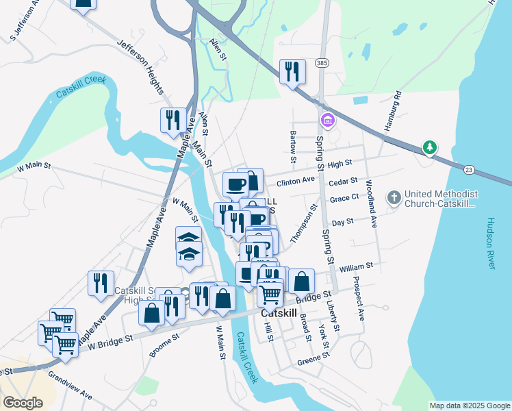 map of restaurants, bars, coffee shops, grocery stores, and more near in Catskill