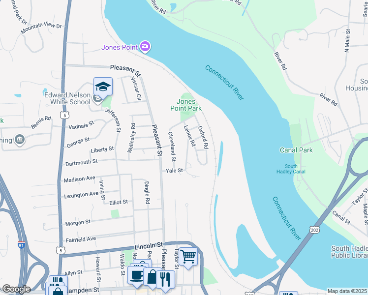 map of restaurants, bars, coffee shops, grocery stores, and more near 58 Park Slope in Holyoke