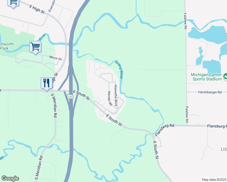 map of restaurants, bars, coffee shops, grocery stores, and more near 1506 Hiawatha Boulevard in Jackson