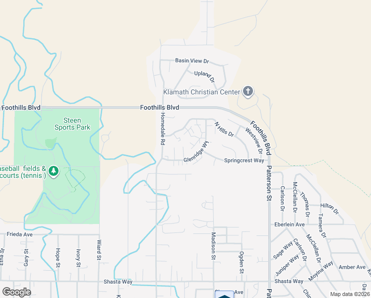 map of restaurants, bars, coffee shops, grocery stores, and more near 5511 Glenridge Way in Klamath Falls