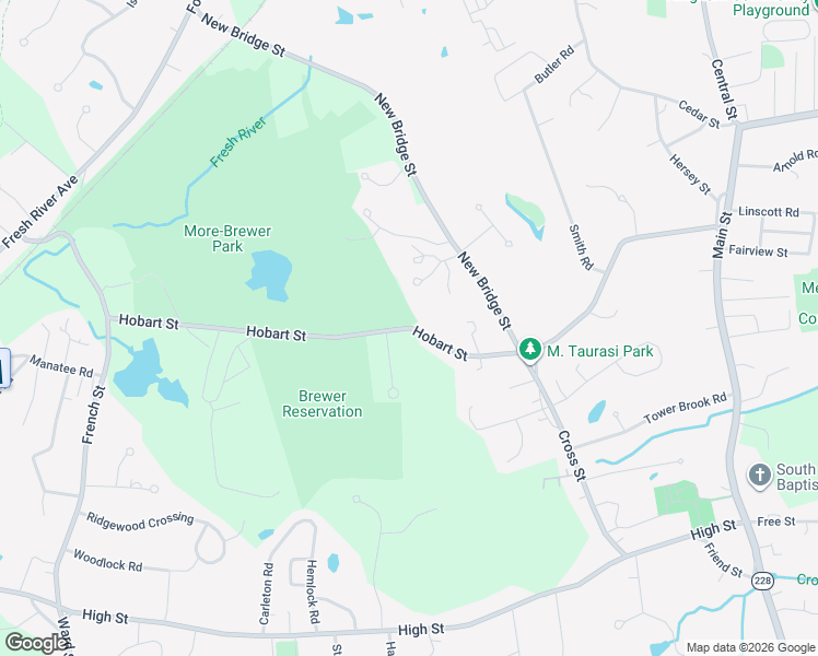map of restaurants, bars, coffee shops, grocery stores, and more near 124 Hobart Street in Hingham