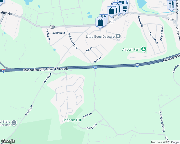 map of restaurants, bars, coffee shops, grocery stores, and more near 206 Brigham Hill Road in Grafton