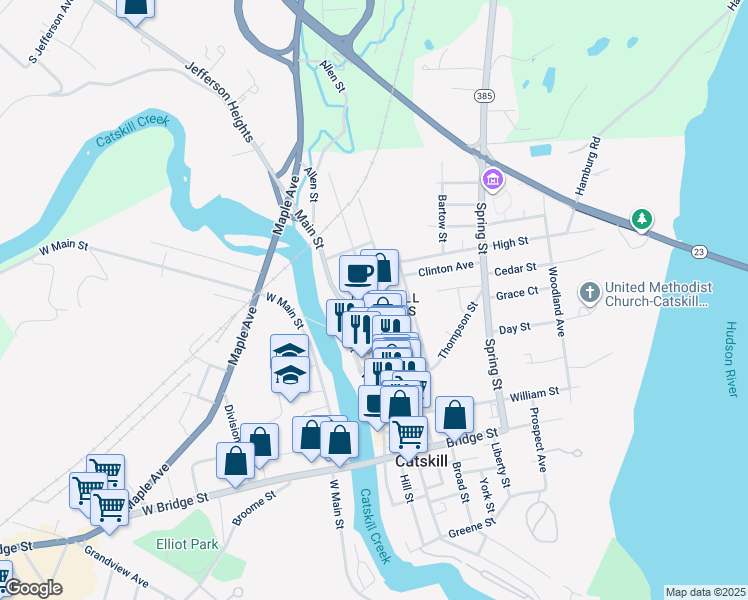 map of restaurants, bars, coffee shops, grocery stores, and more near in Catskill