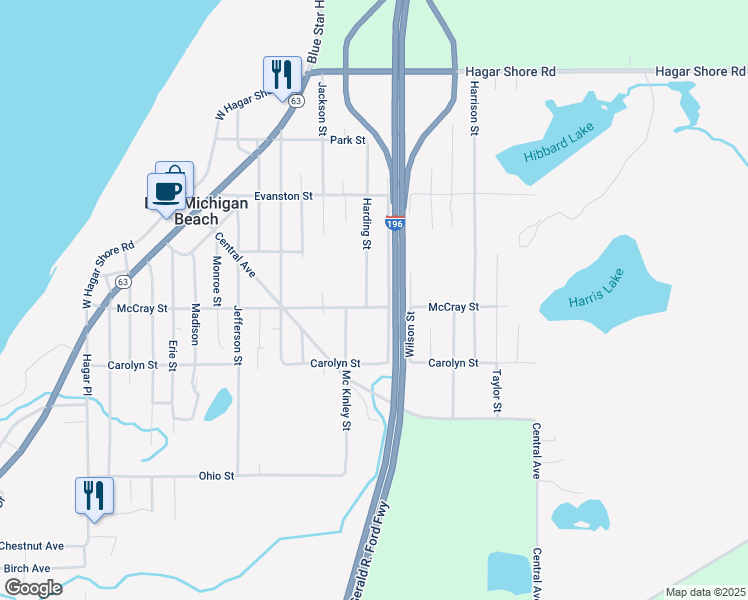 map of restaurants, bars, coffee shops, grocery stores, and more near 6080 Harding Street in Coloma