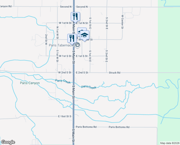 map of restaurants, bars, coffee shops, grocery stores, and more near East 2nd South Street in Paris