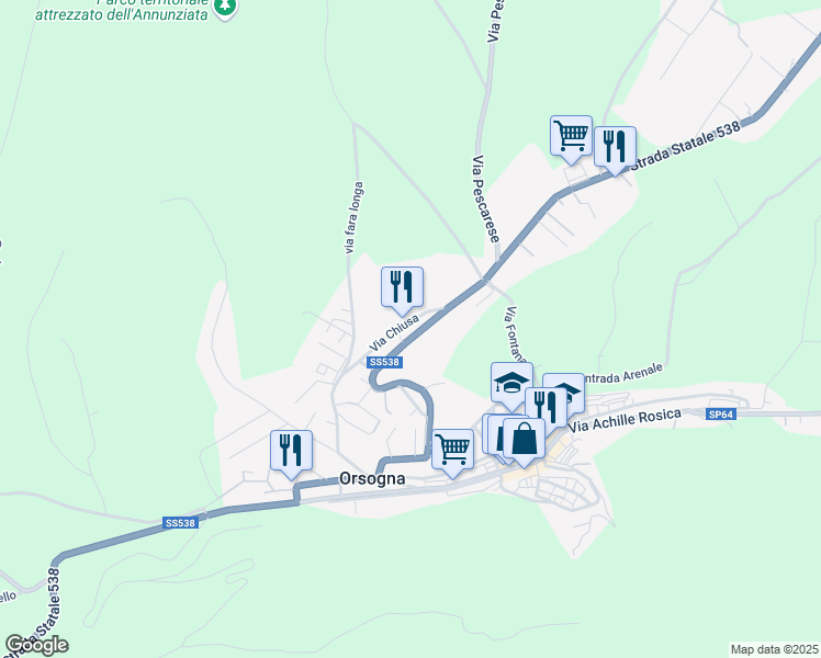map of restaurants, bars, coffee shops, grocery stores, and more near 115 Via Ortonese in Orsogna