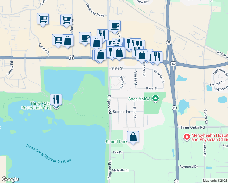map of restaurants, bars, coffee shops, grocery stores, and more near 794 Pointe Drive in Crystal Lake