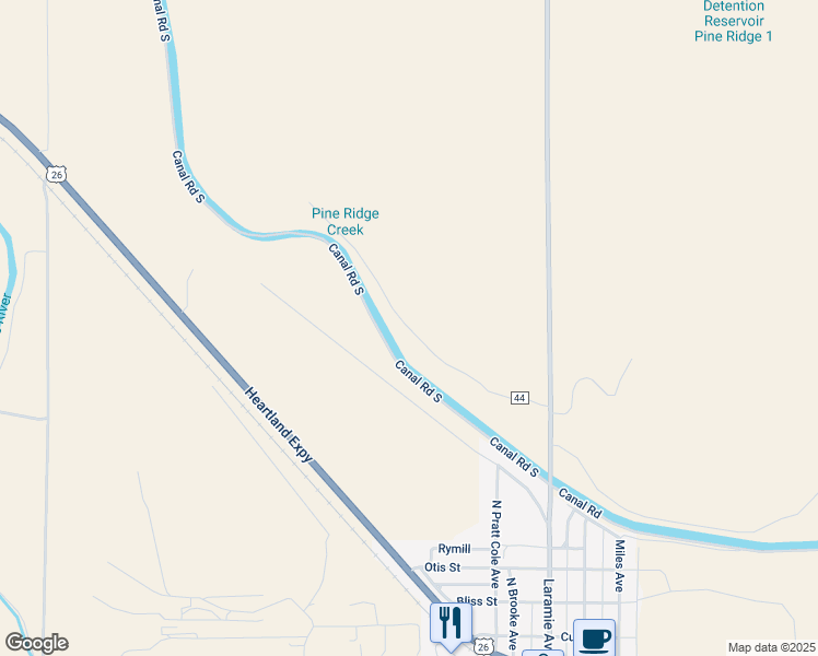 map of restaurants, bars, coffee shops, grocery stores, and more near Road 44 in Goshen County