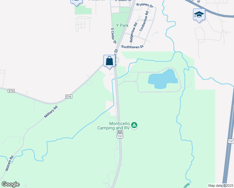 map of restaurants, bars, coffee shops, grocery stores, and more near South Main Street in Monticello
