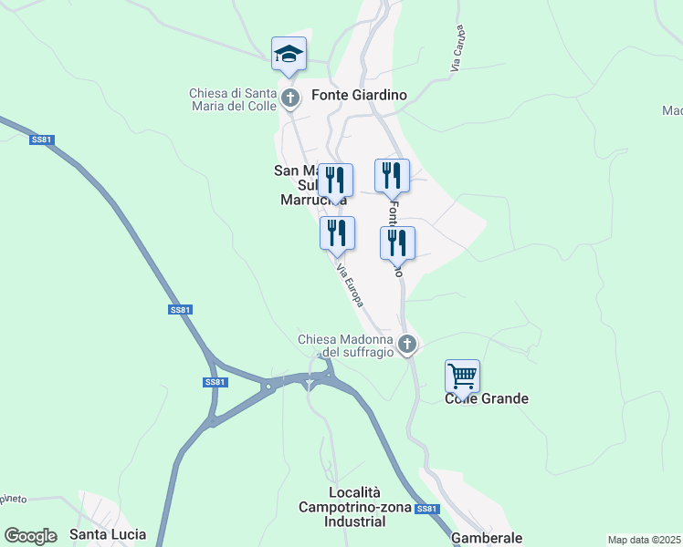 map of restaurants, bars, coffee shops, grocery stores, and more near 24 Via Europa in San Martino Sulla Marrucina