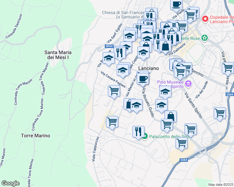map of restaurants, bars, coffee shops, grocery stores, and more near 91 Viale Cappuccini in Lanciano
