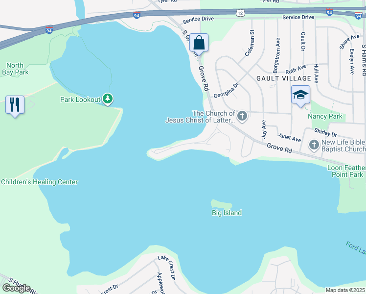 map of restaurants, bars, coffee shops, grocery stores, and more near 820 Cliffs Drive in Ypsilanti