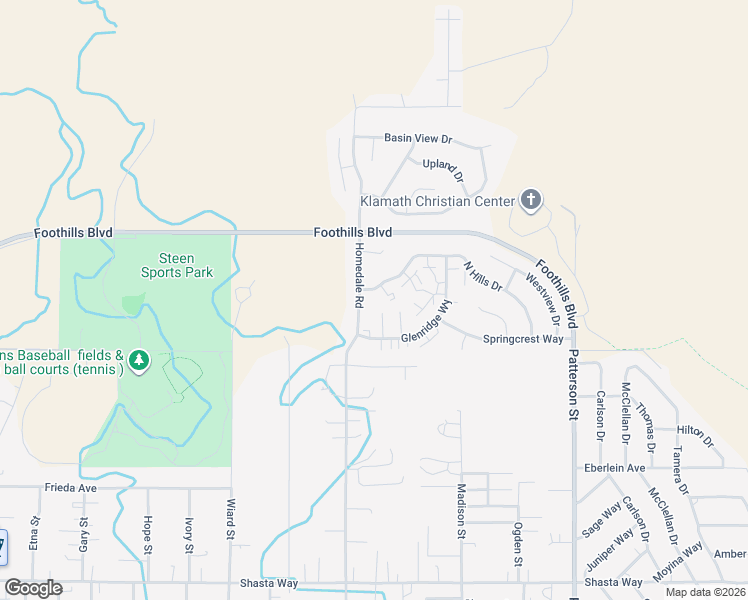 map of restaurants, bars, coffee shops, grocery stores, and more near 5422 North Hills Drive in Klamath Falls