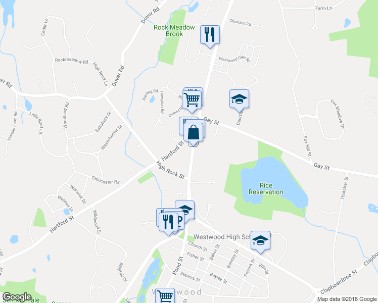 map of restaurants, bars, coffee shops, grocery stores, and more near 751 High Street in Westwood