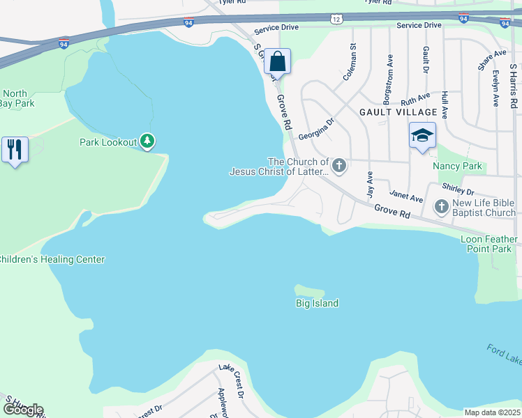 map of restaurants, bars, coffee shops, grocery stores, and more near 820 Cliffs Drive in Ypsilanti