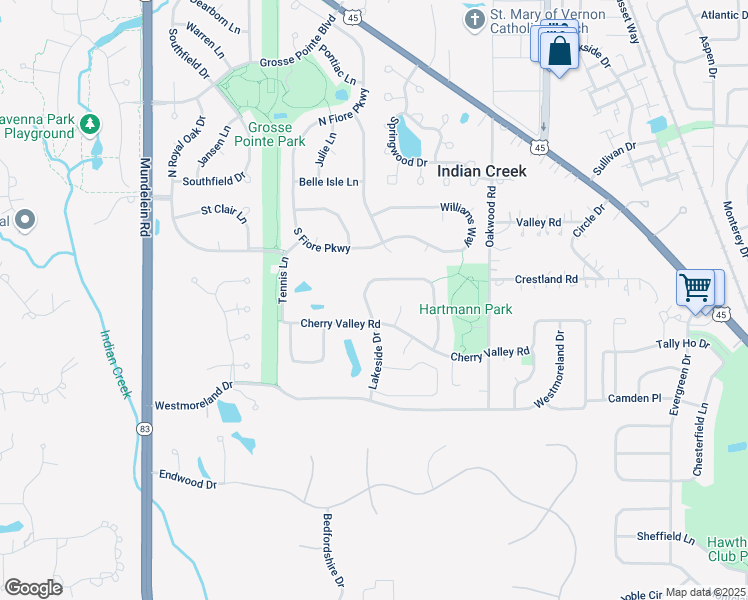 map of restaurants, bars, coffee shops, grocery stores, and more near 723 North Lakeside Drive in Vernon Hills