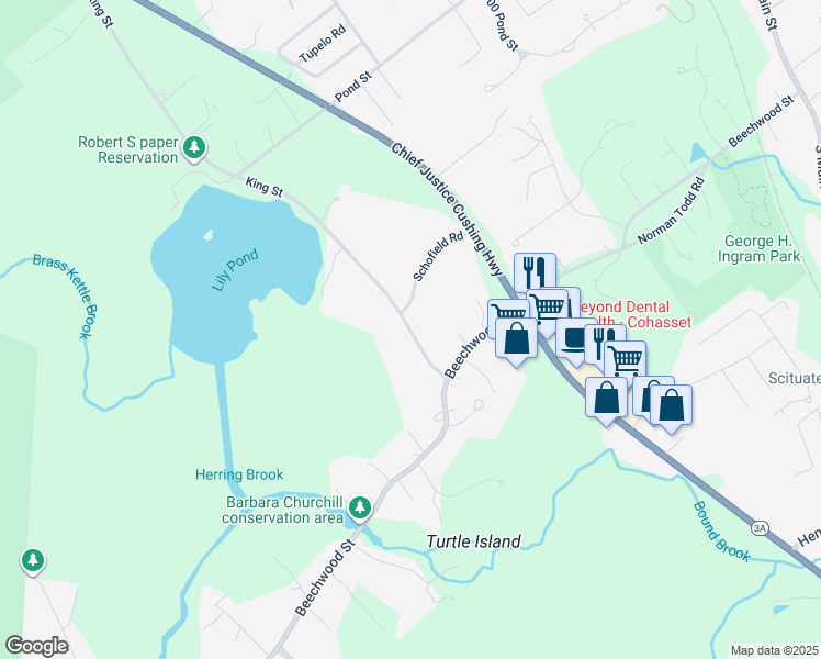 map of restaurants, bars, coffee shops, grocery stores, and more near 468 King Street in Cohasset
