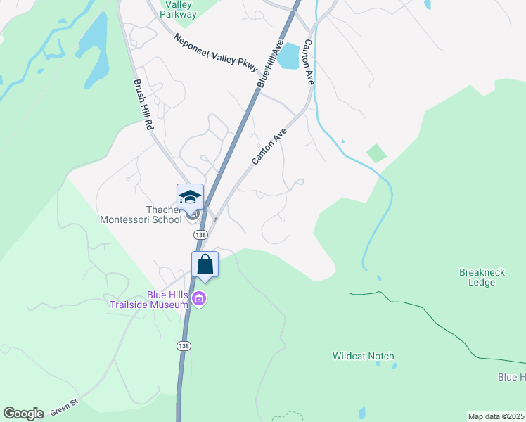 map of restaurants, bars, coffee shops, grocery stores, and more near 1702 Canton Avenue in Milton