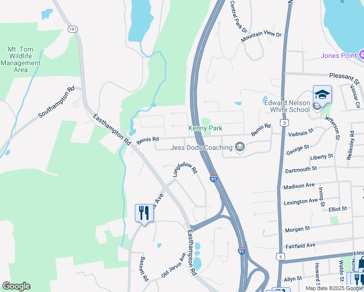 map of restaurants, bars, coffee shops, grocery stores, and more near 1 Joanne Drive in Holyoke